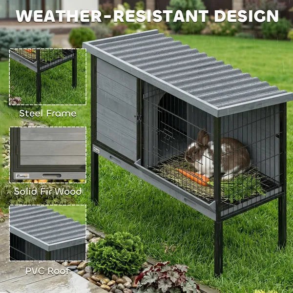 PawHut Elevated Rabbit Hutch Outdoor, Wooden Rabbit Cage Bunny House with Pull-out Tray and Openable Plastic Roof - product image 4