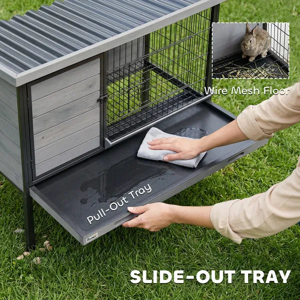 PawHut Elevated Rabbit Hutch Outdoor, Wooden Rabbit Cage Bunny House with Pull-out Tray and Openable Plastic Roof - product image 5