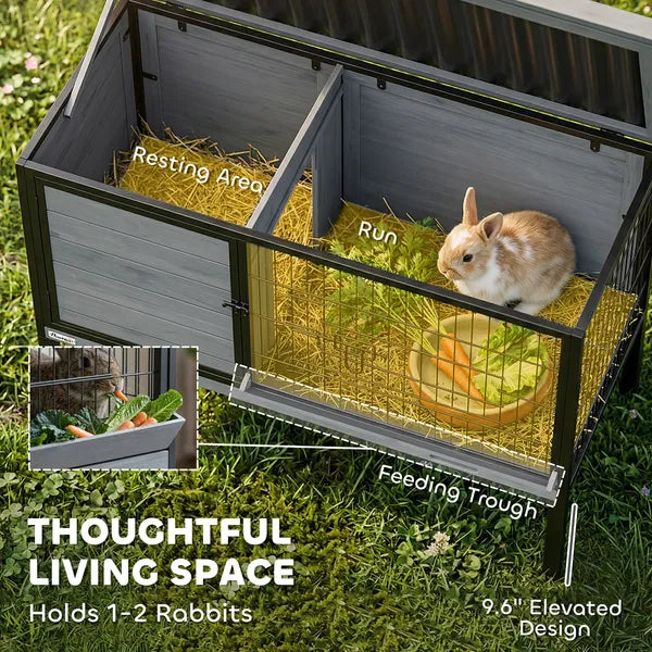 PawHut Elevated Rabbit Hutch Outdoor, Wooden Rabbit Cage Bunny House with Pull-out Tray and Openable Plastic Roof - product image 3