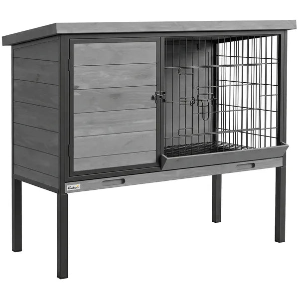 PawHut Elevated Rabbit Hutch Outdoor, Wooden Rabbit Cage Bunny House with Pull-out Tray and Openable Plastic Roof - product image 1