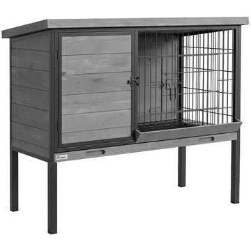 PawHut Elevated Rabbit Hutch Outdoor, Wooden Rabbit Cage Bunny House with Pull-out Tray and Openable Plastic Roof - product image 1