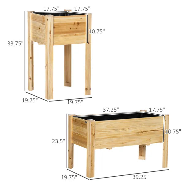 Outsunny Elevated Wood Planter Box Set of 3 Raised Garden Bed with Legs Liner for Vegetables Herbs Flowers Backyard Patio - product image 3