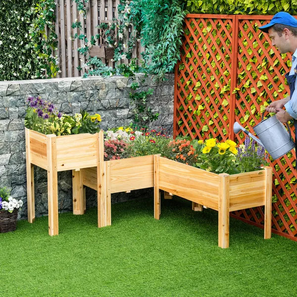 Outsunny Elevated Wood Planter Box Set of 3 Raised Garden Bed with Legs Liner for Vegetables Herbs Flowers Backyard Patio - product image 2