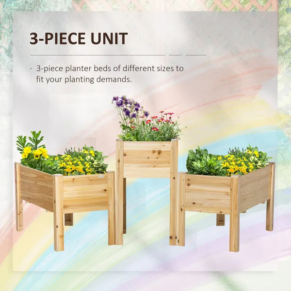 Outsunny Elevated Wood Planter Box Set of 3 Raised Garden Bed with Legs Liner for Vegetables Herbs Flowers Backyard Patio - product image 4