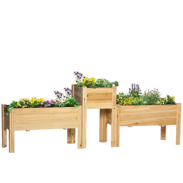 Outsunny Elevated Wood Planter Box Set of 3 Raised Garden Bed with Legs Liner for Vegetables Herbs Flowers Backyard Patio - product image 1