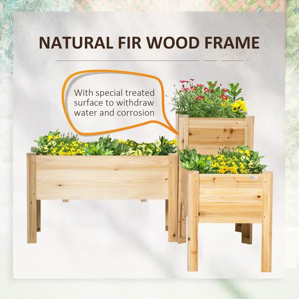 Outsunny Elevated Wood Planter Box Set of 3 Raised Garden Bed with Legs Liner for Vegetables Herbs Flowers Backyard Patio - product image 6