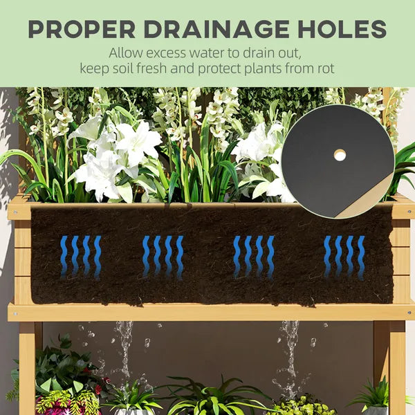 Outsunny Elevated Wood Planter with Trellis for Climbing Plants, Raised Garden Bed with Legs and Drainage Holes, Natural Wood - product image 6
