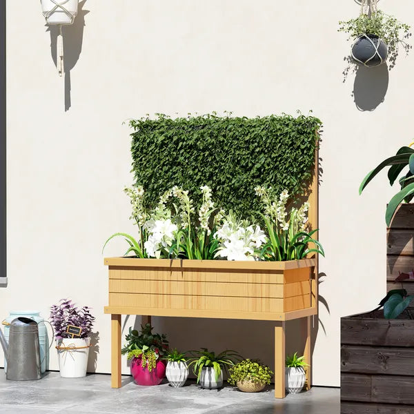 Outsunny Elevated Wood Planter with Trellis for Climbing Plants, Raised Garden Bed with Legs and Drainage Holes, Natural Wood - product image 2