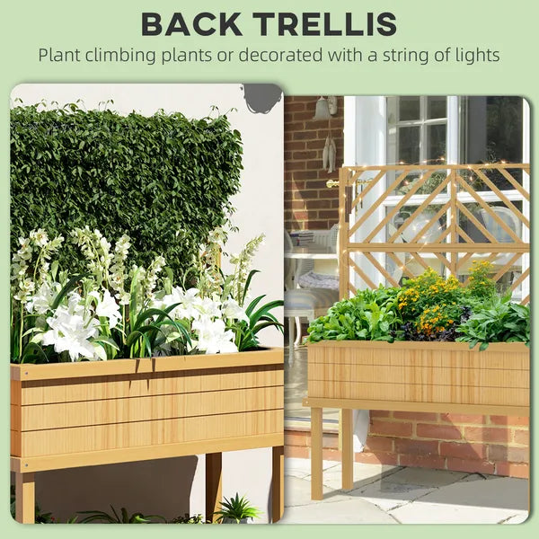 Outsunny Elevated Wood Planter with Trellis for Climbing Plants, Raised Garden Bed with Legs and Drainage Holes, Natural Wood - product image 4