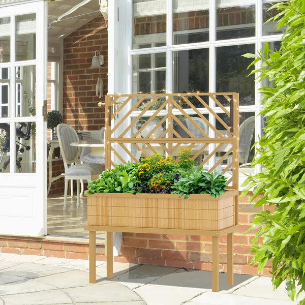 Outsunny Elevated Wood Planter with Trellis for Climbing Plants, Raised Garden Bed with Legs and Drainage Holes, Natural Wood - product image 8