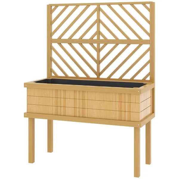 Outsunny Elevated Wood Planter with Trellis for Climbing Plants, Raised Garden Bed with Legs and Drainage Holes, Natural Wood - product image 1