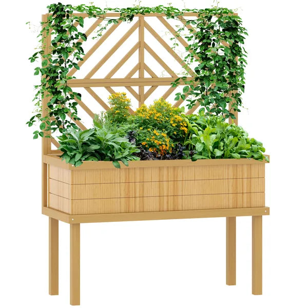 Outsunny Elevated Wood Planter with Trellis for Climbing Plants, Raised Garden Bed with Legs and Drainage Holes, Natural Wood - product image 11