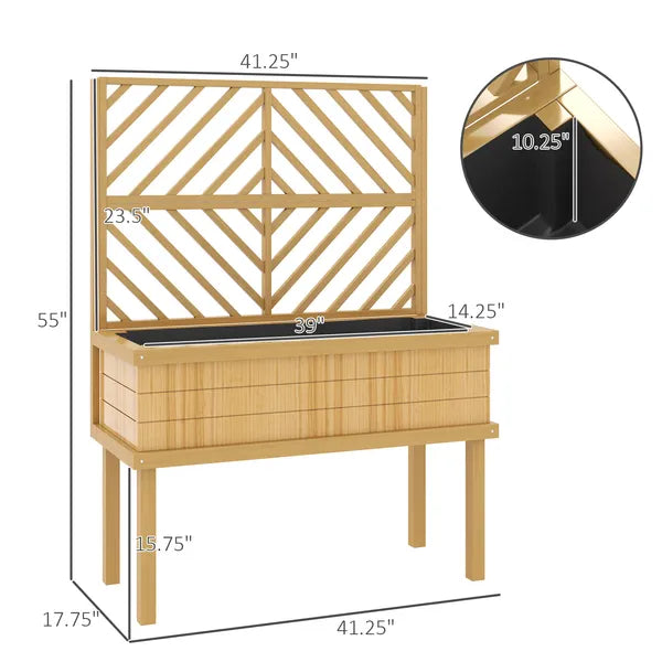 Outsunny Elevated Wood Planter with Trellis for Climbing Plants, Raised Garden Bed with Legs and Drainage Holes, Natural Wood - product image 3