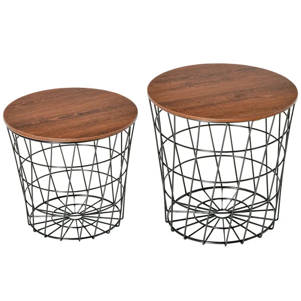 2 Piece Round Nesting End Table Set with Storage, Black and Brown - product image 11
