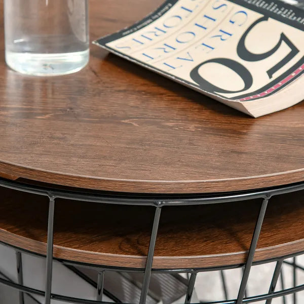2 Piece Round Nesting End Table Set with Storage, Black and Brown - product image 8