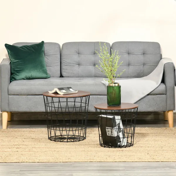 2 Piece Round Nesting End Table Set with Storage, Black and Brown - product image 10