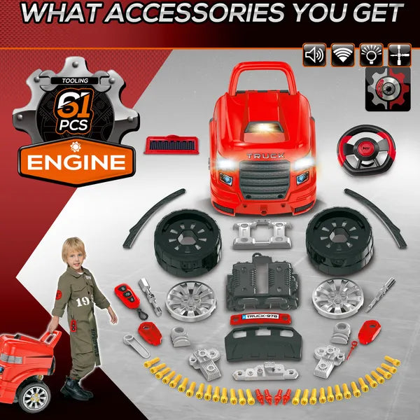 Qaba Engaging Kids Truck Engine Toy Set with RC Car Key | Red Mechanic Toys for Ages 3-5 - product image 6
