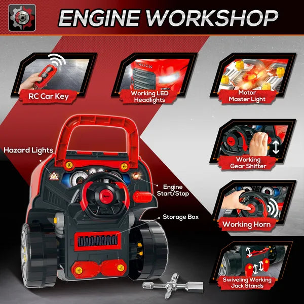 Qaba Engaging Kids Truck Engine Toy Set with RC Car Key | Red Mechanic Toys for Ages 3-5 - product image 5