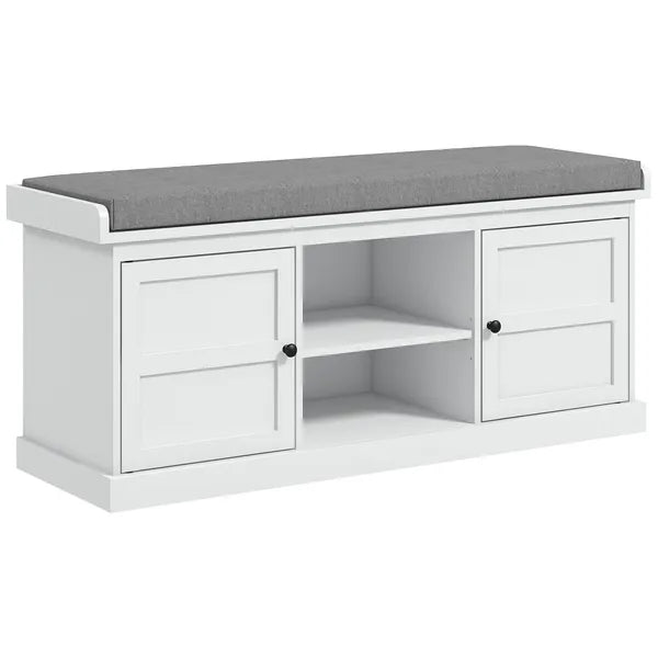 HOMCOM Entrance Shoe Bench with 2 Cabinets, Removable and Washable Cushion and Adjustable Shelf, Bench with Shoe Storage, White - product image 11