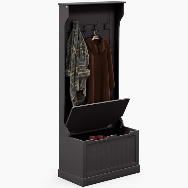 HOMCOM Entryway 3-In-1 Entryway Hall Tree with Storage Bench, Coat Rack with Four Hooks, and Shoe Storage, Black - product image 1