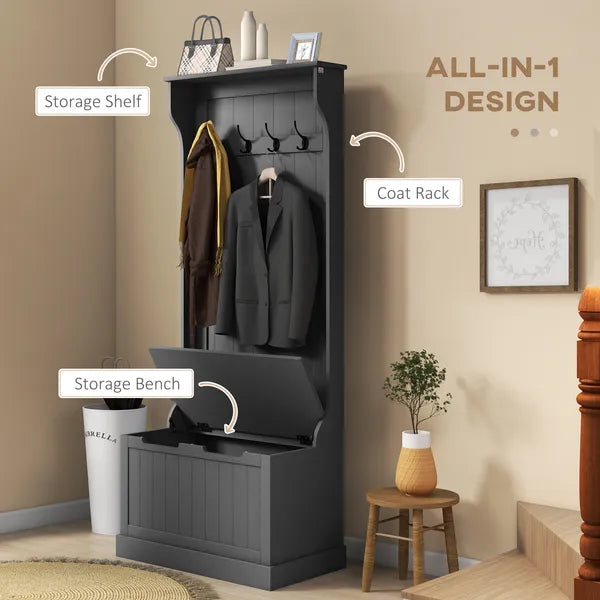 HOMCOM Entryway 3-In-1 Entryway Hall Tree with Storage Bench, Coat Rack with Four Hooks, and Shoe Storage, Black - product image 4