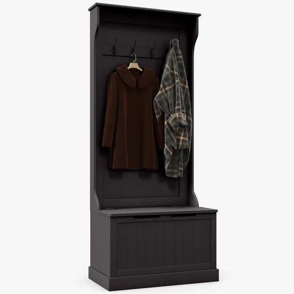 HOMCOM Entryway 3-In-1 Entryway Hall Tree with Storage Bench, Coat Rack with Four Hooks, and Shoe Storage, Black - product image 11