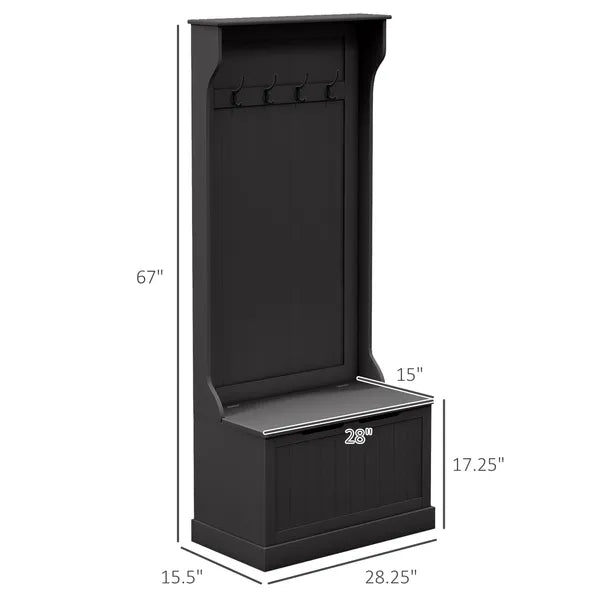 HOMCOM Entryway 3-In-1 Entryway Hall Tree with Storage Bench, Coat Rack with Four Hooks, and Shoe Storage, Black - product image 3