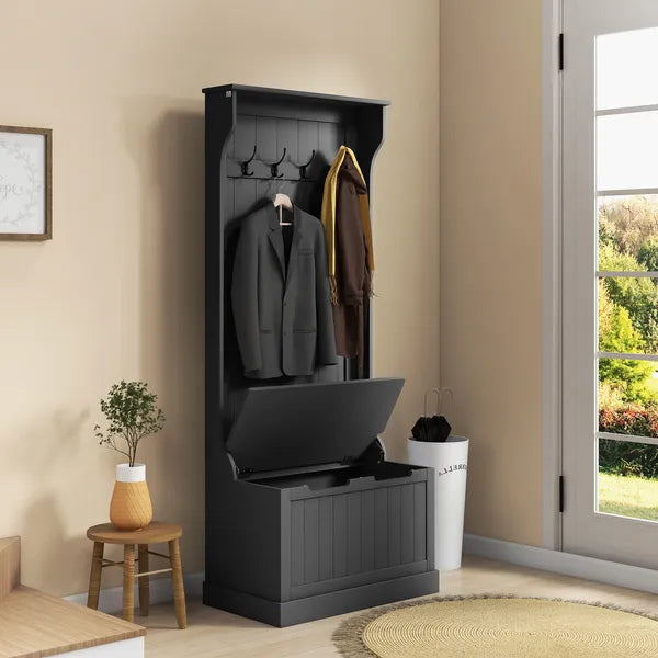HOMCOM Entryway 3-In-1 Entryway Hall Tree with Storage Bench, Coat Rack with Four Hooks, and Shoe Storage, Black - product image 10