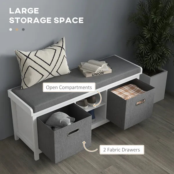 Entryway Bench with Cushioned Seat 2 Drawers White Adjustable Shelf - product image 5