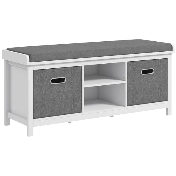 Entryway Bench with Cushioned Seat 2 Drawers White Adjustable Shelf - product image 11