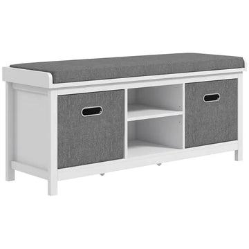 Entryway Bench with Cushioned Seat 2 Drawers White Adjustable Shelf - product image 1