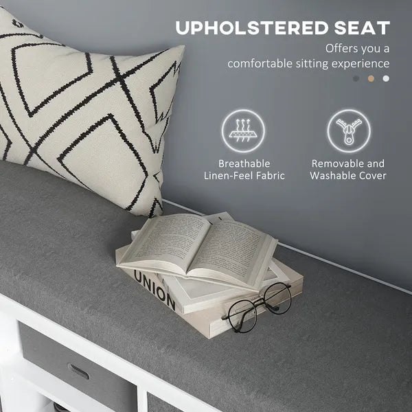 Entryway Bench with Cushioned Seat 2 Drawers White Adjustable Shelf - product image 4