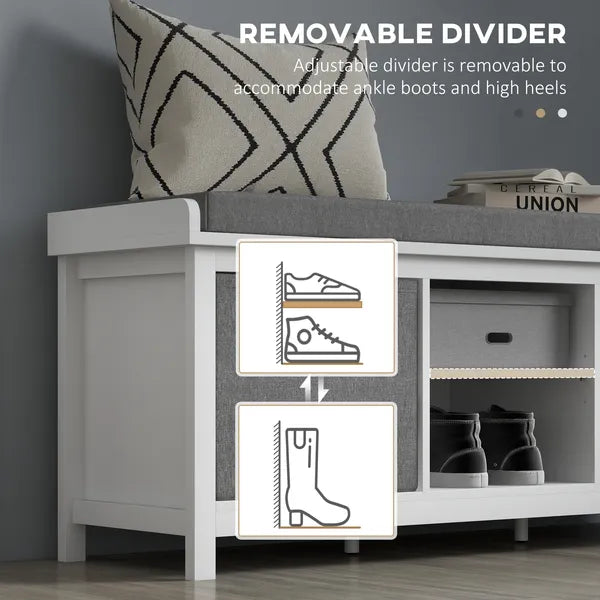 Entryway Bench with Cushioned Seat 2 Drawers White Adjustable Shelf - product image 7