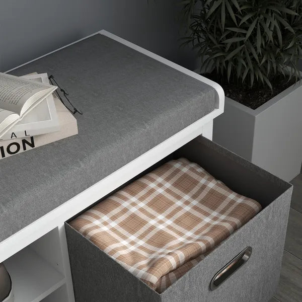 Entryway Bench with Cushioned Seat 2 Drawers White Adjustable Shelf - product image 8