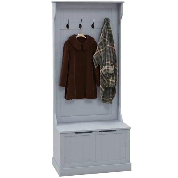 HOMCOM Entryway Hall Tree with Coat Rack and Sitting Bench, Mudroom Bench with Storage, and Hooks, Gray - product image 11
