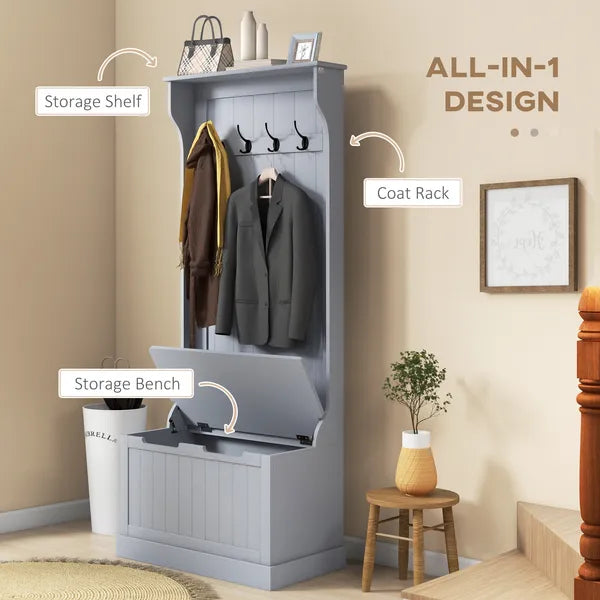 HOMCOM Entryway Hall Tree with Coat Rack and Sitting Bench, Mudroom Bench with Storage, and Hooks, Gray - product image 4