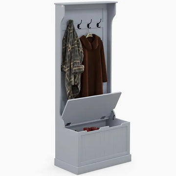 HOMCOM Entryway Hall Tree with Coat Rack and Sitting Bench, Mudroom Bench with Storage, and Hooks, Gray - product image 1