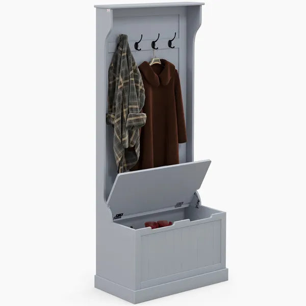 HOMCOM Entryway Hall Tree with Coat Rack and Sitting Bench, Mudroom Bench with Storage, and Hooks, Gray - product image 1