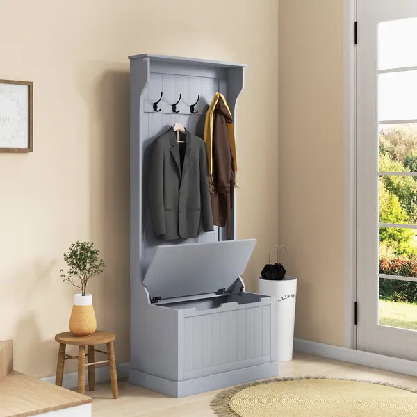 HOMCOM Entryway Hall Tree with Coat Rack and Sitting Bench, Mudroom Bench with Storage, and Hooks, Gray - product image 10