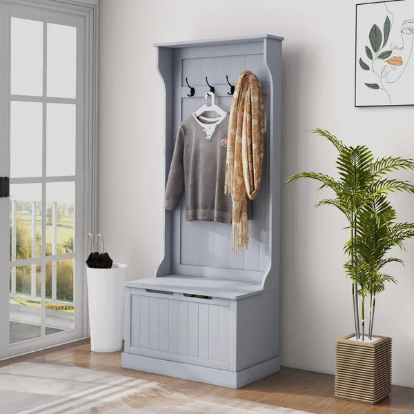 HOMCOM Entryway Hall Tree with Coat Rack and Sitting Bench, Mudroom Bench with Storage, and Hooks, Gray - product image 2