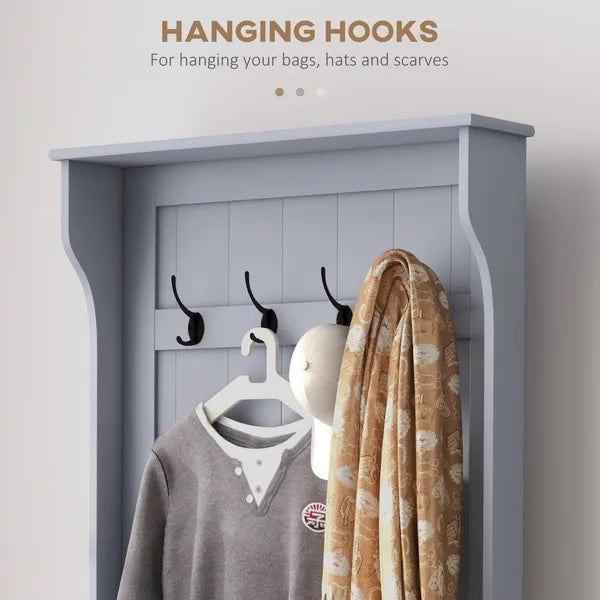 HOMCOM Entryway Hall Tree with Coat Rack and Sitting Bench, Mudroom Bench with Storage, and Hooks, Gray - product image 5