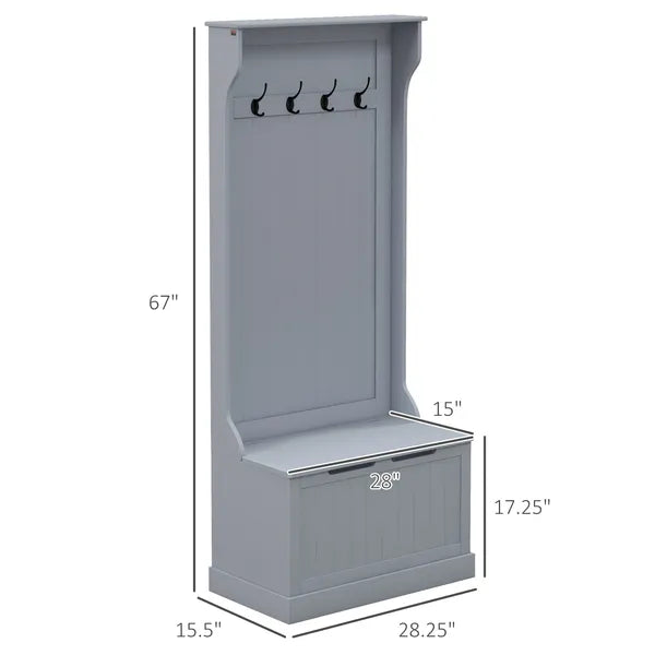 HOMCOM Entryway Hall Tree with Coat Rack and Sitting Bench, Mudroom Bench with Storage, and Hooks, Gray - product image 3