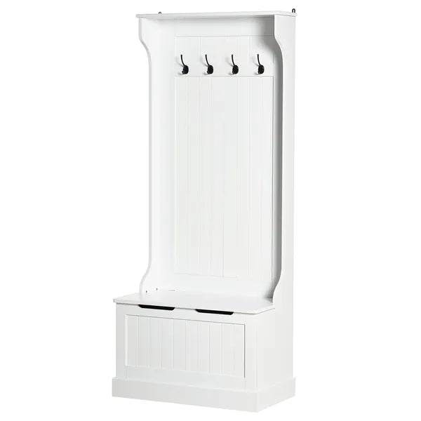HOMCOM Entryway Hall Tree with Coat Rack, Sitting Bench, Storage, and Hooks, Mudroom Bench, White - product image 11