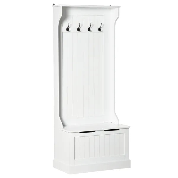 HOMCOM Entryway Hall Tree with Coat Rack, Sitting Bench, Storage, and Hooks, Mudroom Bench, White - product image 1