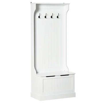HOMCOM Entryway Hall Tree with Coat Rack, Sitting Bench, Storage, and Hooks, Mudroom Bench, White - product image 1