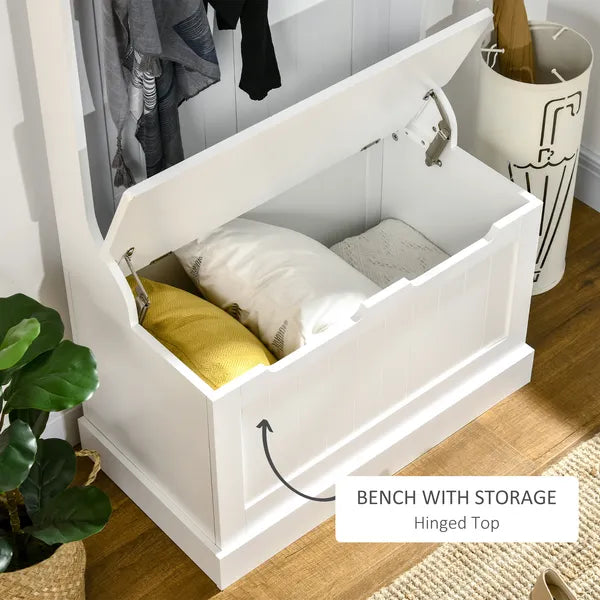 HOMCOM Entryway Hall Tree with Coat Rack, Sitting Bench, Storage, and Hooks, Mudroom Bench, White - product image 6