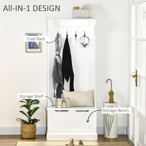 HOMCOM Entryway Hall Tree with Coat Rack, Sitting Bench, Storage, and Hooks, Mudroom Bench, White - product image 4