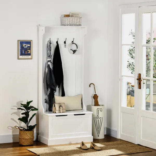 HOMCOM Entryway Hall Tree with Coat Rack, Sitting Bench, Storage, and Hooks, Mudroom Bench, White - product image 10