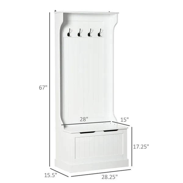 HOMCOM Entryway Hall Tree with Coat Rack, Sitting Bench, Storage, and Hooks, Mudroom Bench, White - product image 3