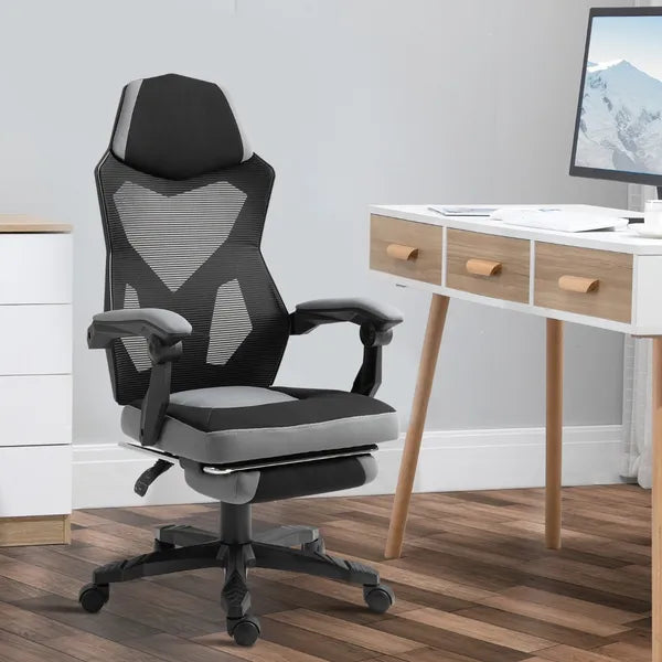 Ergonomic Mesh Office Chair, High Back, Grey, Adjustable Recliner with Footrest and Wheels - product image 2